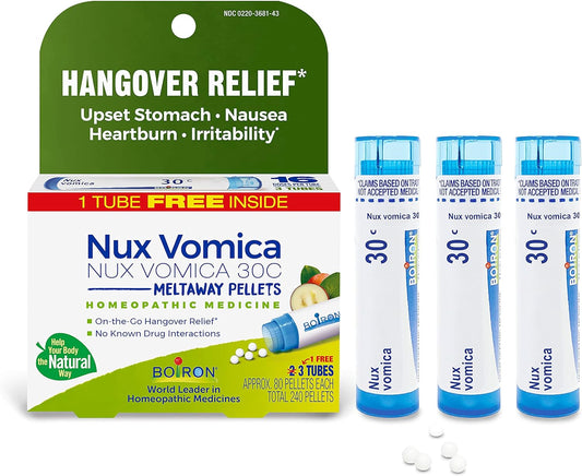 Boiron Nux Vomica 30C Homeopathic Medicine for Hangover Relief 3 Count (240 Pellets)