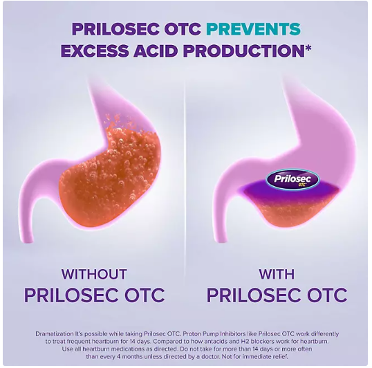 Prilosec OTC Omeprazole Heartburn Medicine and Acid Reducer Tablets, Proton Pump Inhibitor 42 Tablets (Compare to Tylenol)