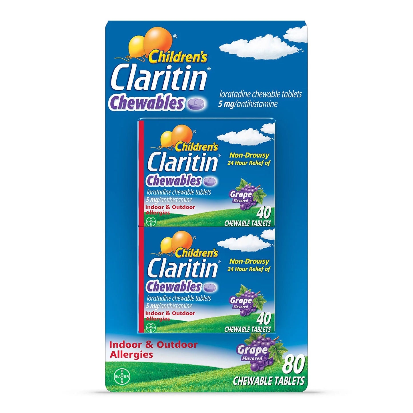 Children's Claritin Non-Drowsy 5mg. Chewable Tablets, Grape (2 pk., 40 ct./pk.)
