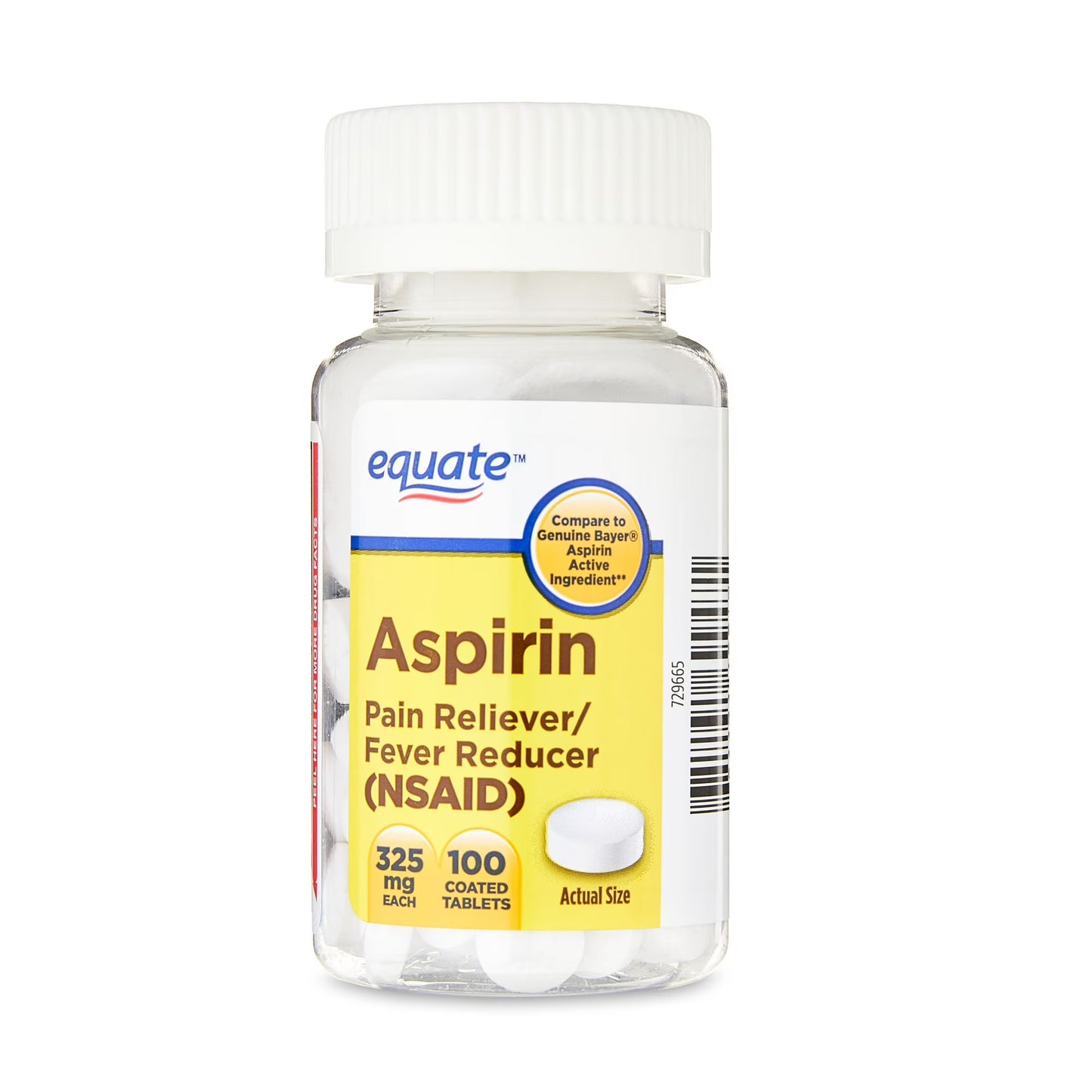 4pk Equate Aspirin 325mg 100ct Pain Reliever Compare to Genuine Bayer Aspirin