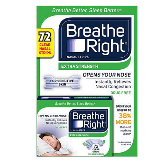 Breathe Right Nasal Strips, Extra Strength Clear, Help Stop Snoring, For Sensitive Skin, 72 Strips