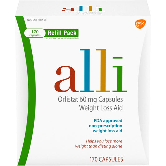 FDA APPROVED - alli Diet Weight Loss Supplement Orlistat Capsules, 60 mg (170 capsules)