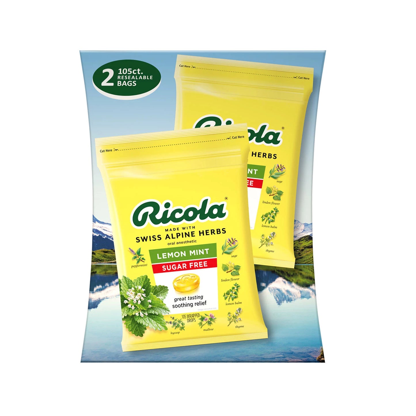 Ricola Sugar-Free Lemon Mint Herb Throat Drops (2 pk., 105 ct./pk.)