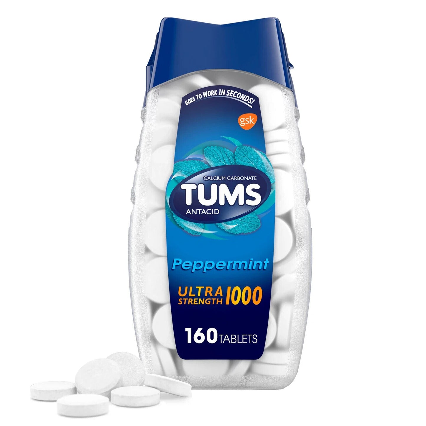Tums Ultra Strength 1000 Peppermint Antacid Tablets 160 Ct