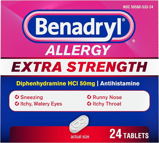 Benadryl Extra Strength Antihistamine Allergy Relief Medicine 24 ct