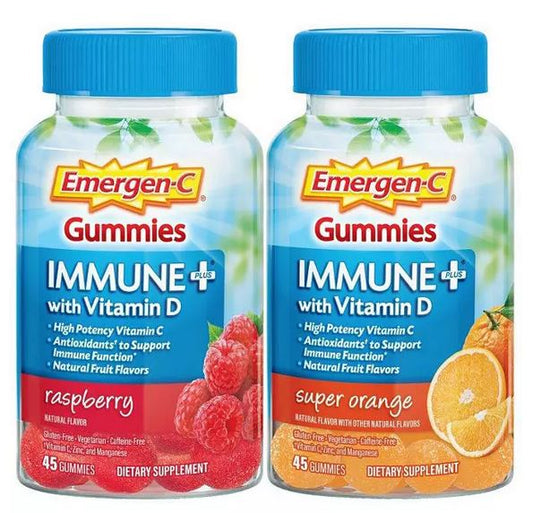 Emergen-C Immune+ Gummies With Vitamin D, Raspberry and Super Orange (2 pk., 45 ct./pk.)