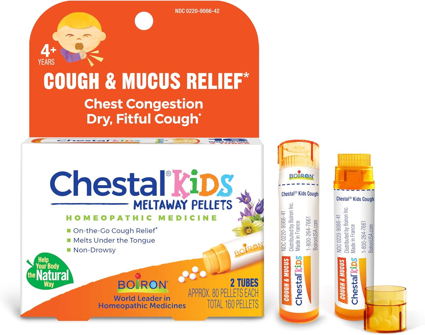 Boiron Chestal Kids Pellets for Cough and Mucus Relief - 2 Count (160 Pellets)
