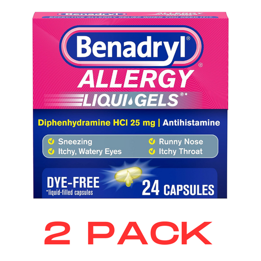 Benadryl Liqui-Gels Antihistamine Allergy & Cold Symptom Relief 2 PACK - 24 x 2 = 48 Count
