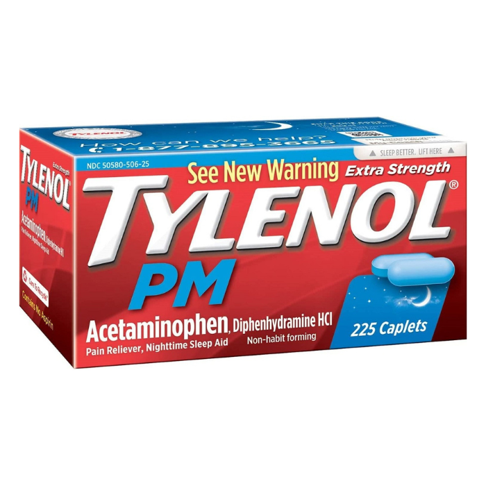 Tylenol PM Extra Strength Acetaminophen 500 mg Pain Reliever & Sleep Aid, 225 Caplets