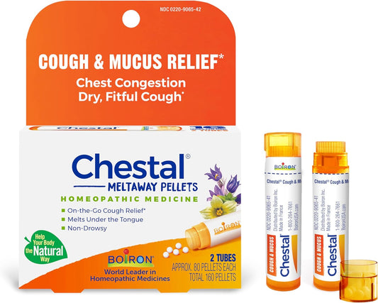 Boiron Chestal Cough and Mucus Relief for Adults, White, 80 Count, Pack of 2