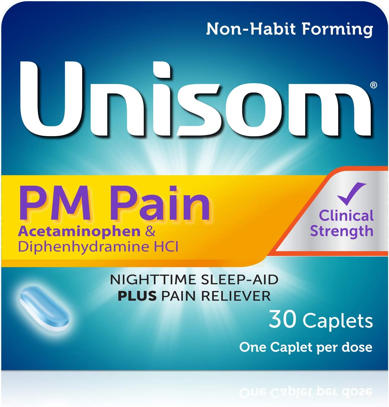Unisom PM Pain Nighttime Sleep-aid + Pain Reliever, Acetaminophen & Diphenhydramine HCI, 30 Caplets, 50mg