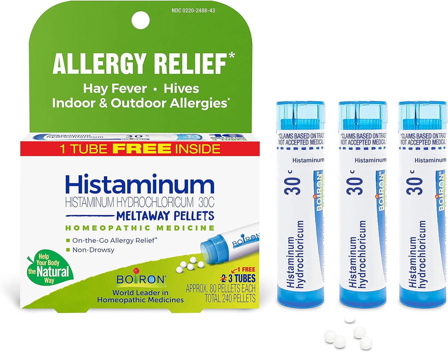 Boiron Histaminum Hydrochloricum 30C Homeopathic Medicine For Indoor Or Outdoor Allergy Relief, Hay Fever, And Hives - (80 x 3 =  240 pellets)