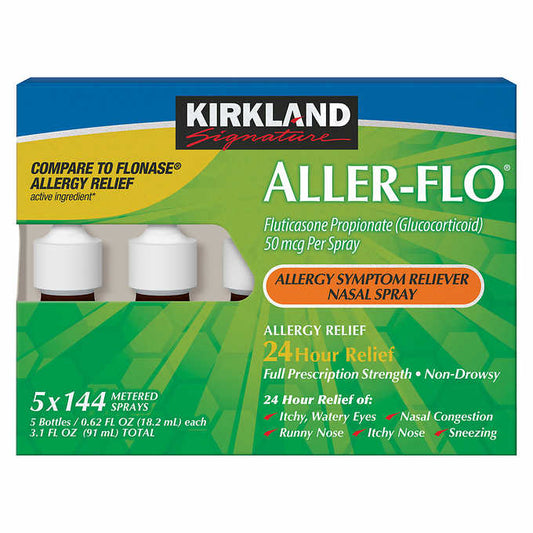 Kirkland Signature Aller-Flo 50 mcg Allergy Spray, 5 x 144 = 720 Metered Sprays