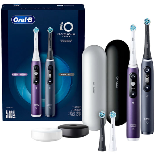 Oral-B iO Series 7 Electric Toothbrush, Purple Amethyst and Black Onyx (2 pk., 4 Brush Heads)