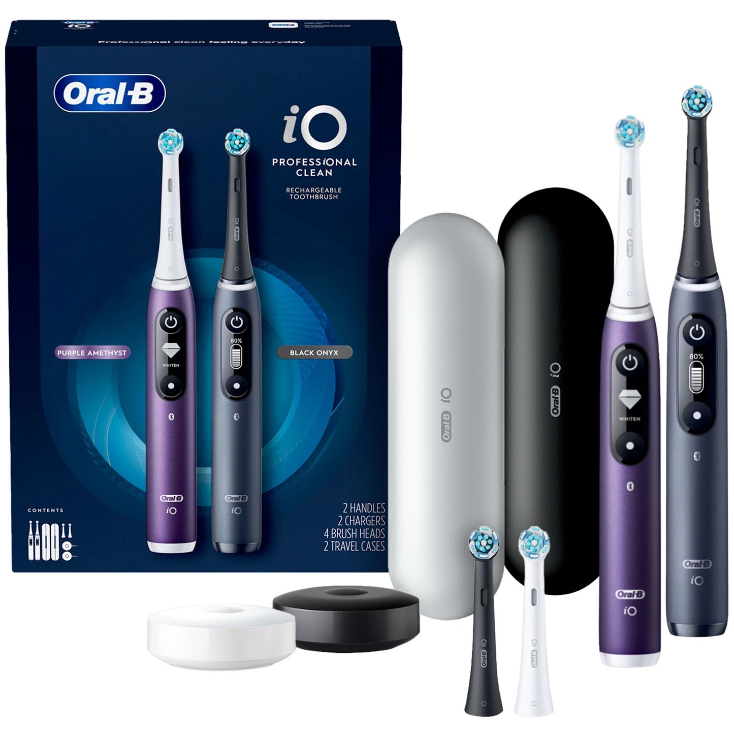 Oral-B iO Series 7 Electric Toothbrush, Purple Amethyst and Black Onyx (2 pk., 4 Brush Heads)