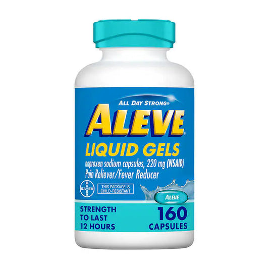 Aleve Naproxen Sodium 220 mg. Pain Reliever/Fever Reducer, 160 Liquid Gels