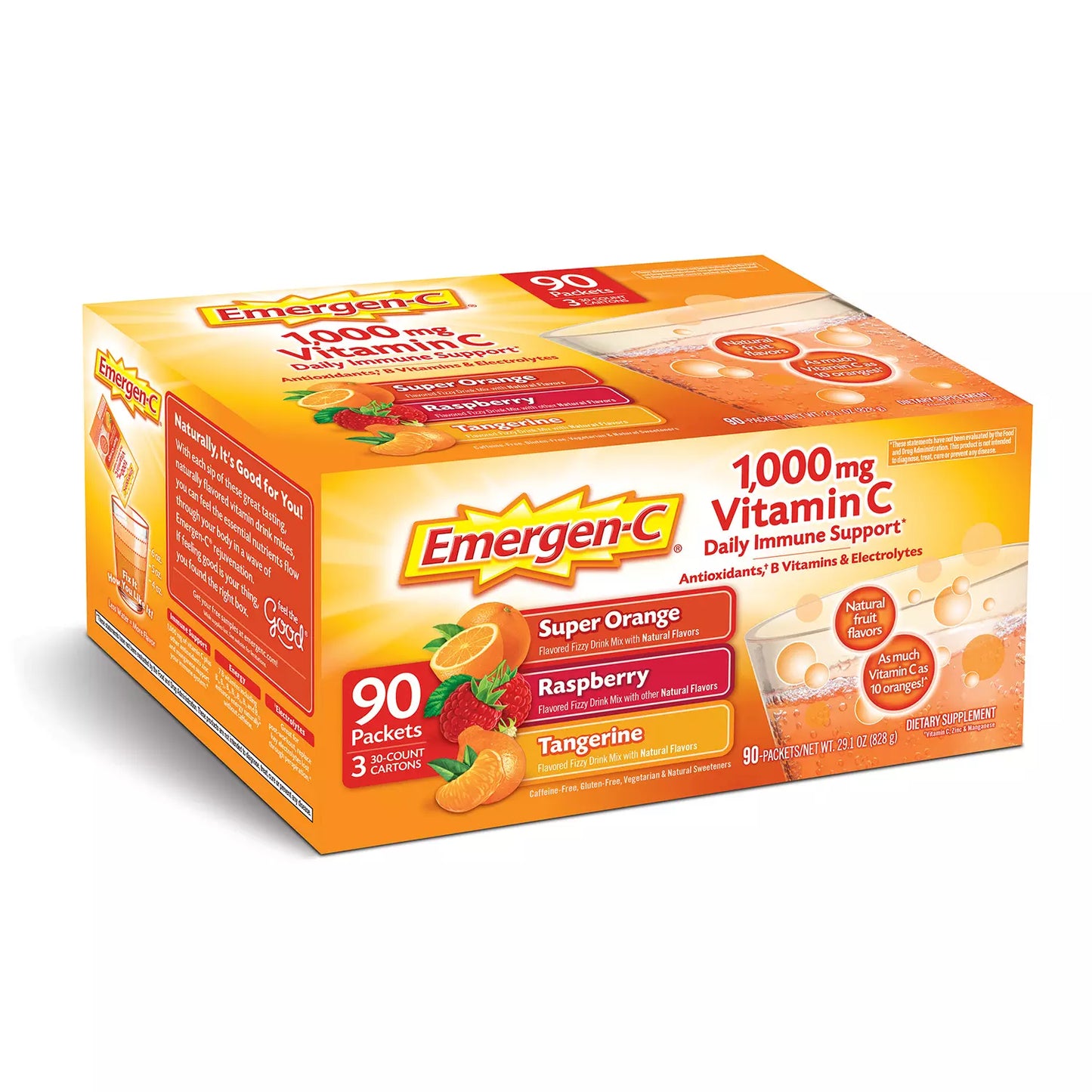 Emergen-C Dietary Supplement Drink Mix with 1000 mg Vitamin C 29.1oz  90 Count
