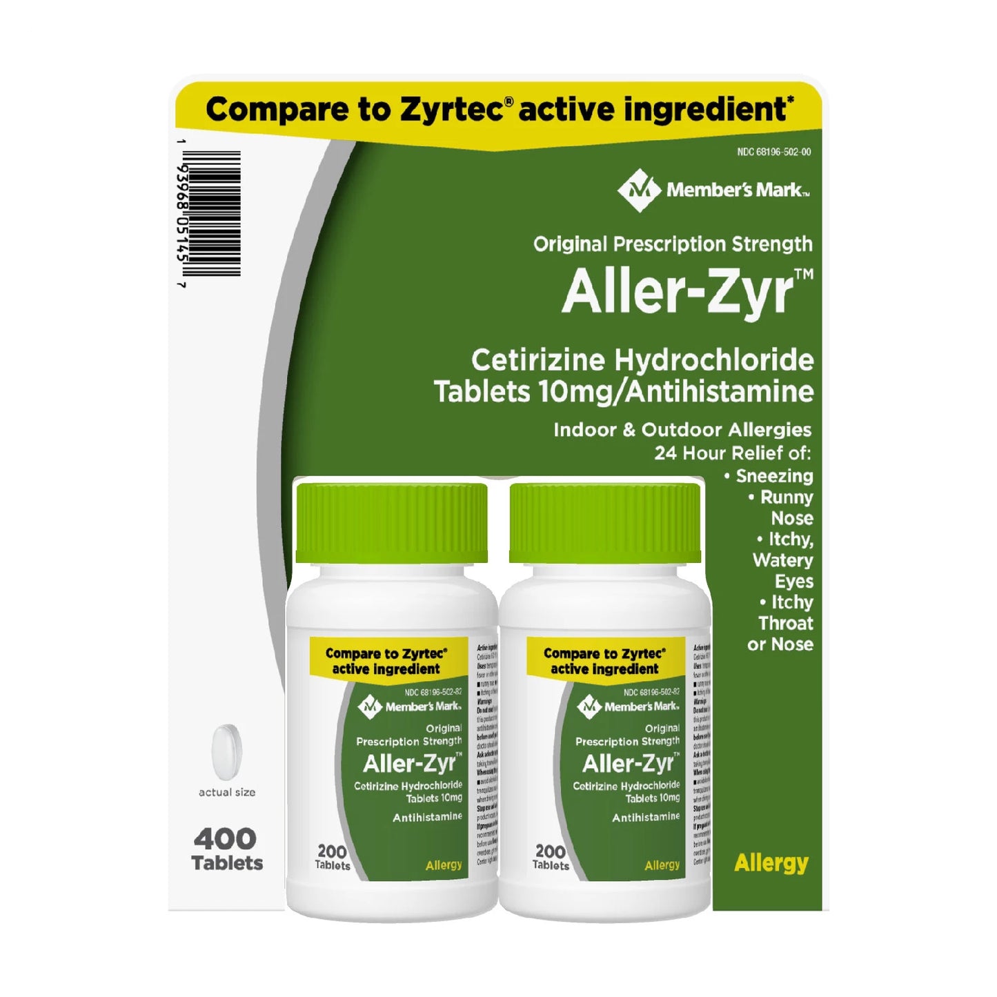Member's Mark Aller-Zyr, Cetirizine HCl, 10 mg., Antihistamine (400 ct.)