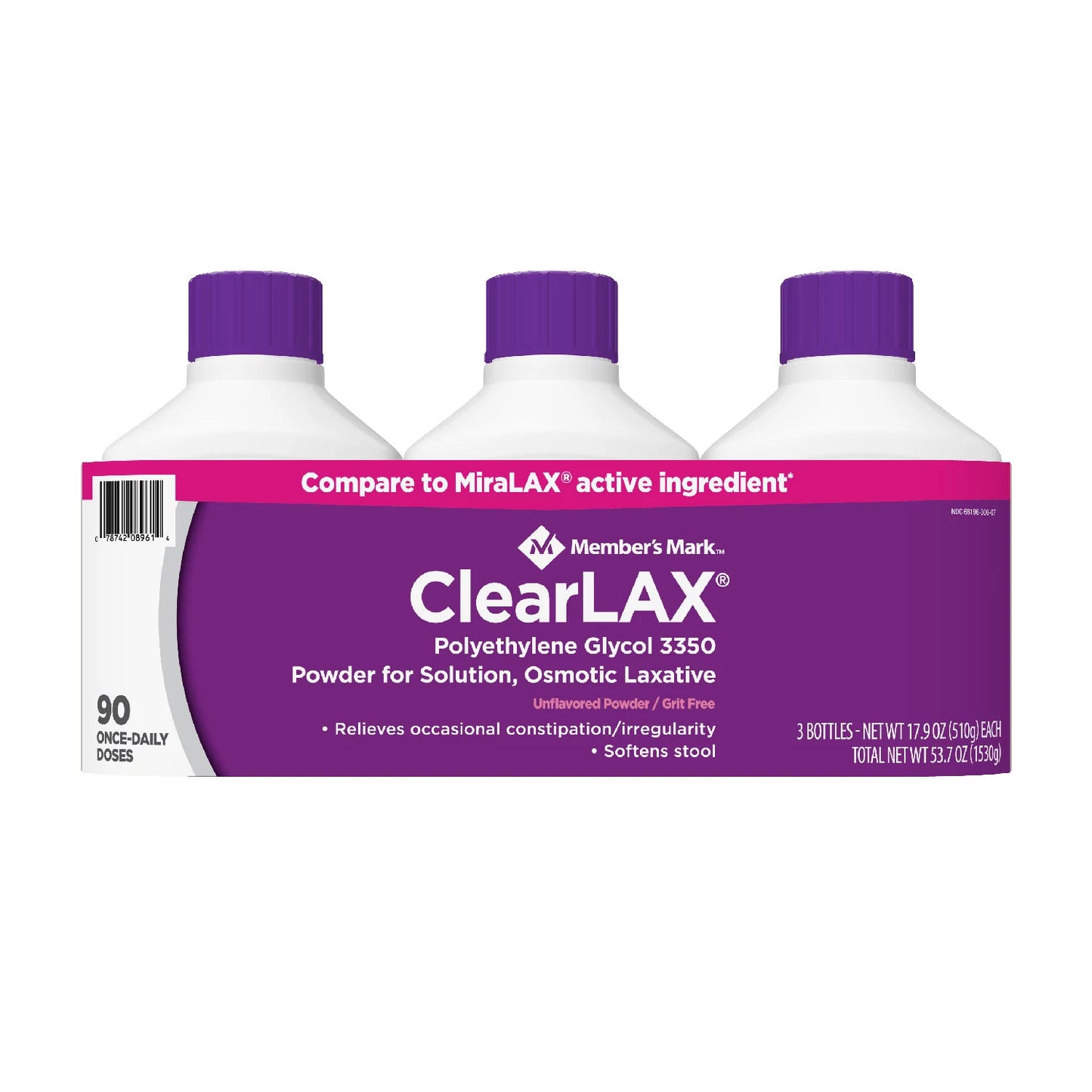 Member's Mark ClearLAX Polyethylene Glycol 3350 Powder (17.9 oz., 3 pk.)