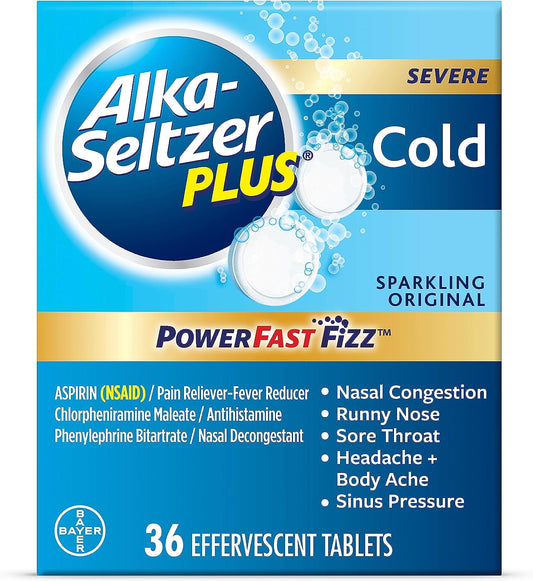 Alka-Seltzer Plus Severe Cold Sparkling Original Powerfast Fizz 36 Count