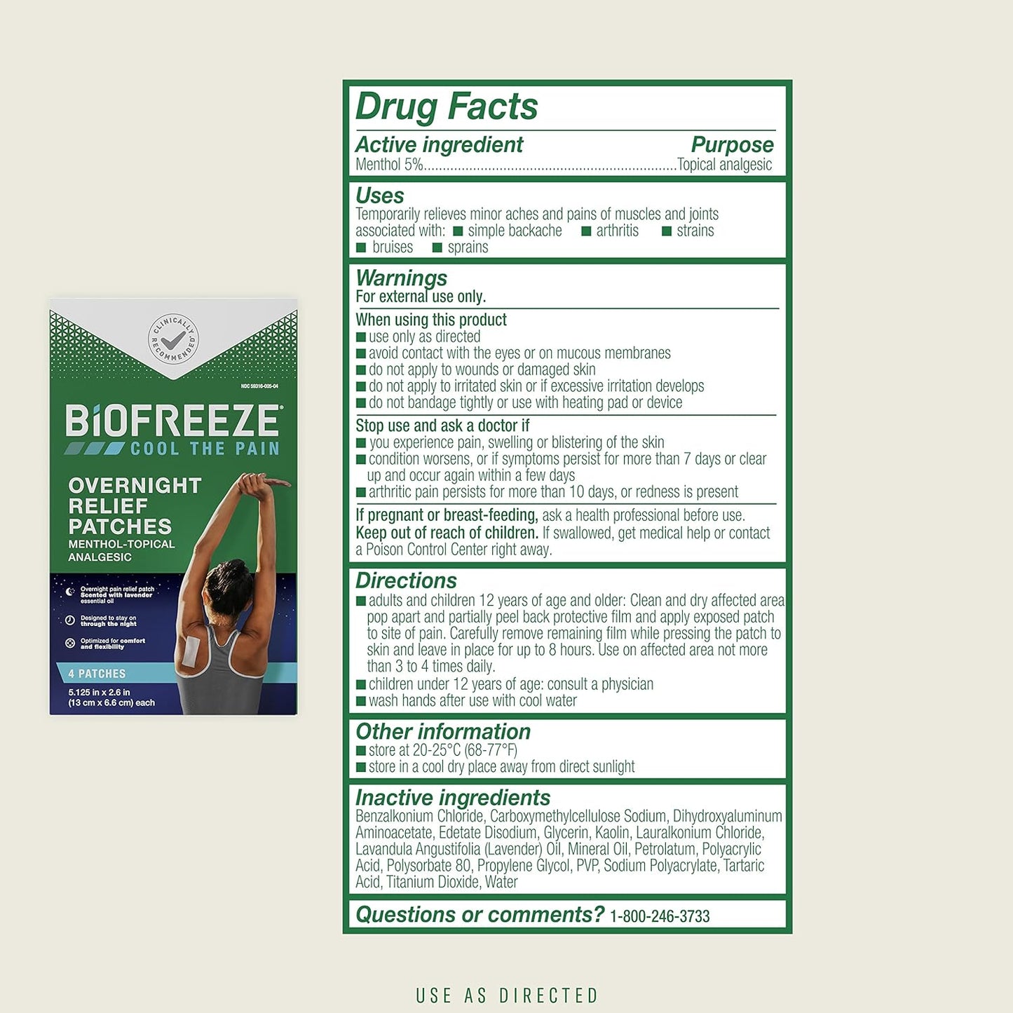 Biofreeze Patches Menthol Overnight Pain Relief Patches (4 Per Box)