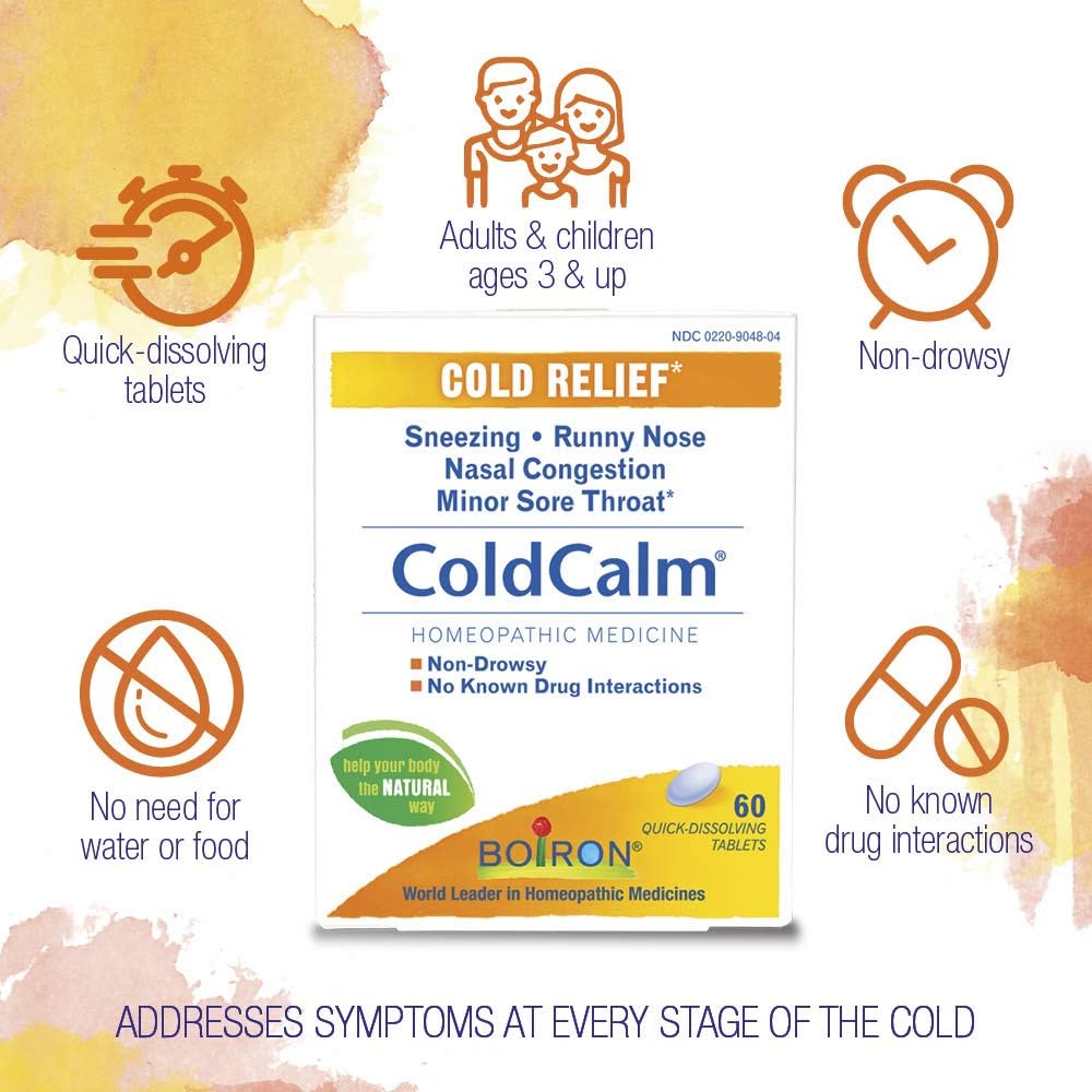 Boiron ColdCalm Tablets for Relief of Common Cold Symptoms Non-Drowsy - 120 Count (2 Pack of 60)