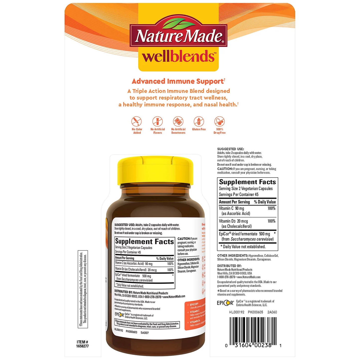 Nature Made WellBlends Immune & Respiratory Vegetarian Capsules, 3-in-1 blend (90 ct.)
