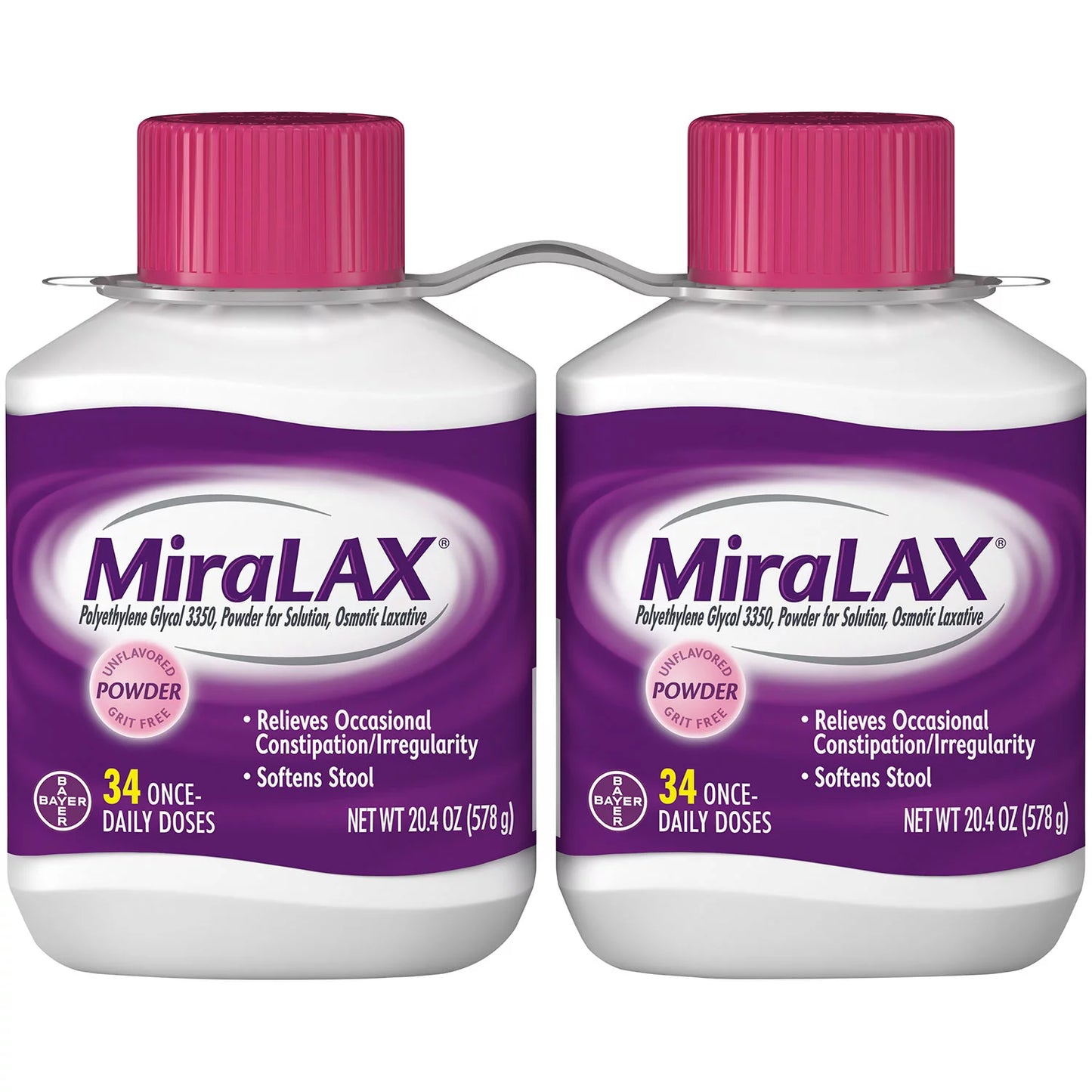 MiraLAX Laxative Powder for Gentle Constipation Relief (34 doses, 2 ct.)