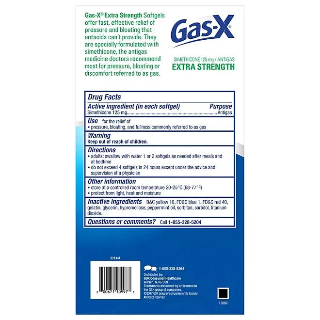 Gas-X Extra Strength Gas Relief Soft Gels, Simethicone 125 mg, 120 ct. EXP 2028