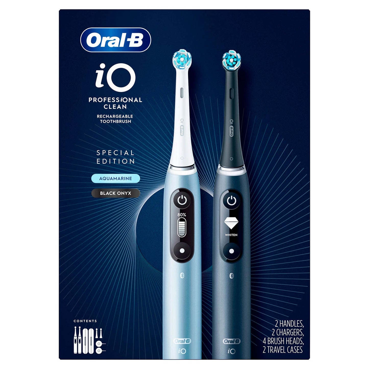Oral-B iO Series 7 Electric Toothbrush, Black Onyx & Aquamarine (2 pk., 4 Brush Heads)