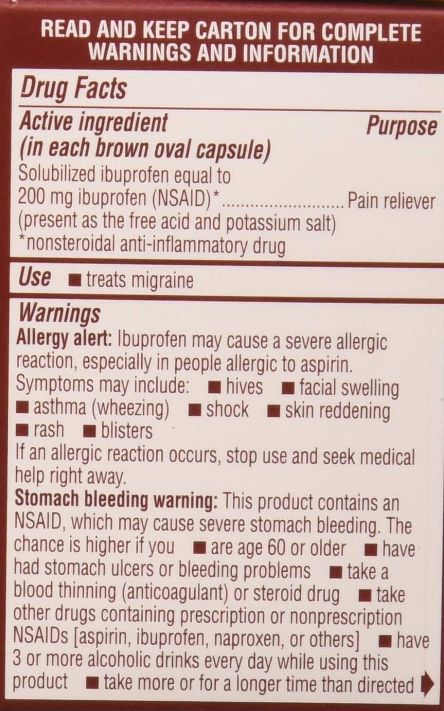 Advil Migraine Liquid Filled Capsules 20ct 200mg Advanced Medicine For Pain (Pack of 2)