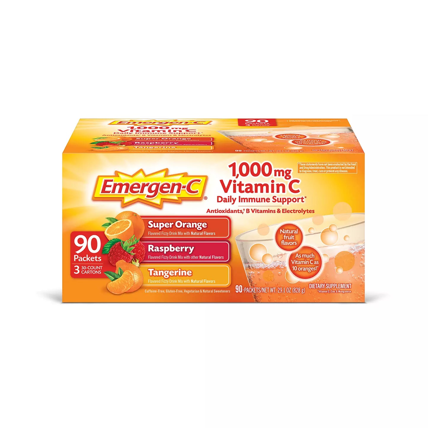 Emergen-C Dietary Supplement Drink Mix with 1000 mg Vitamin C 29.1oz  90 Count