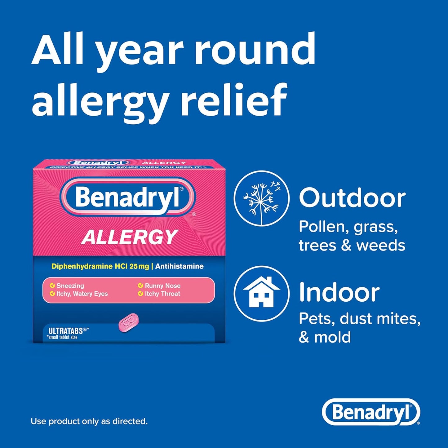 Benadryl Ultratabs Go Packs, Antihistamine Allergy Medicine 60 Packets of 2 tables = 120 tables