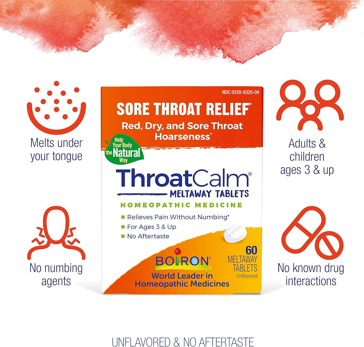 Boiron ThroatCalm Tablets for Pain Relief from Red, Dry, Scratchy, Sore Throats and Hoarseness - 60 Count