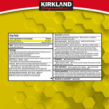 Kirkland Signature Acetaminophen PM, 500 mg, 375 Capsules