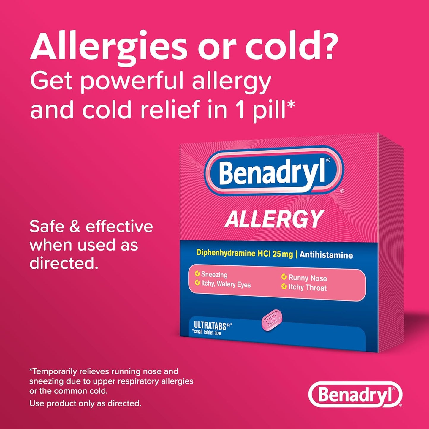 Benadryl Ultratabs Go Packs, Antihistamine Allergy Medicine 60 Packets of 2 tables = 120 tables