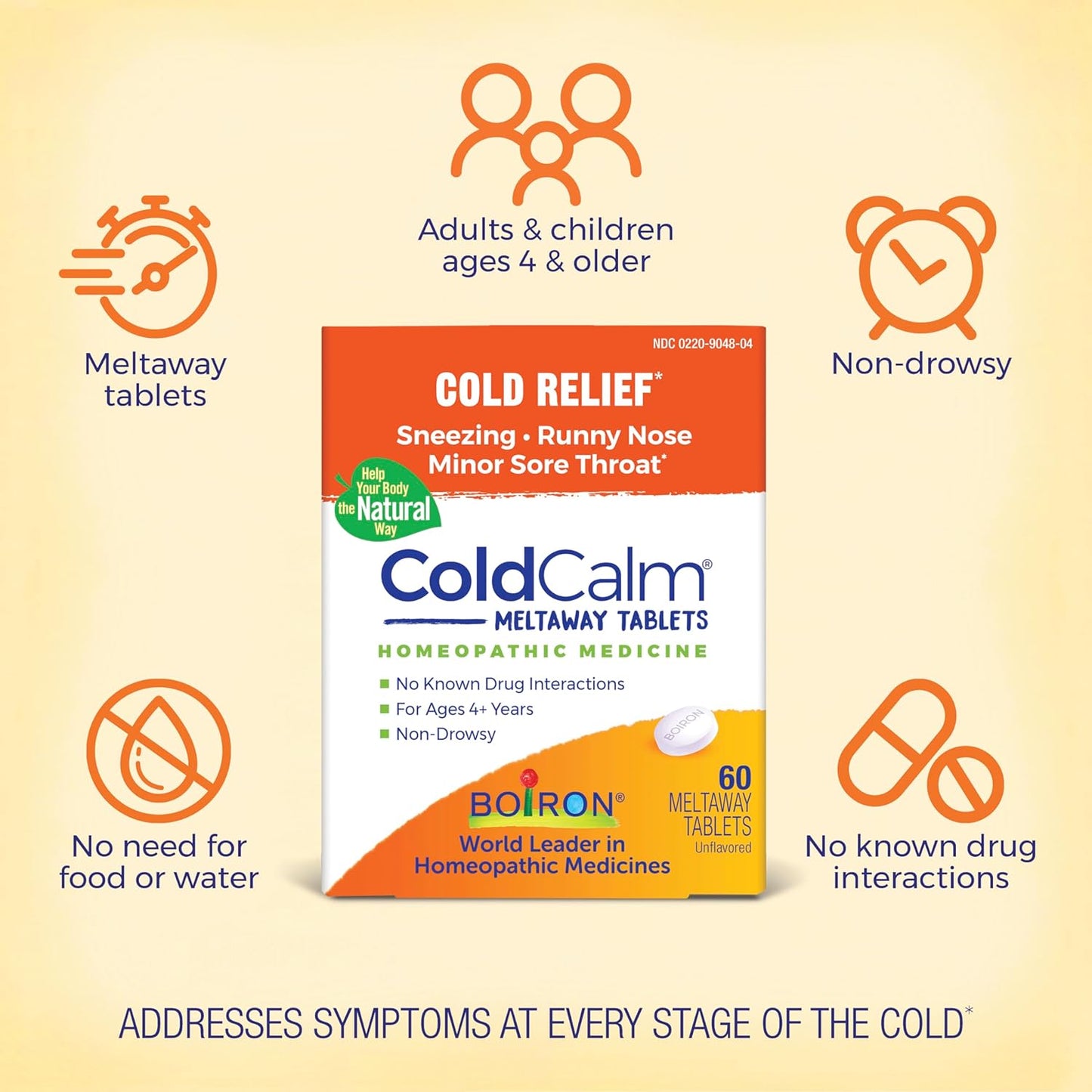 Boiron ColdCalm Tablets for Relief of Common Cold Symptoms  - Non-Drowsy - 60 Count