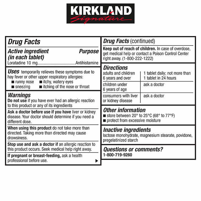 Kirkland Signature Non-Drowsy AllerClear Antihistamine 10mg., 365 Tablets