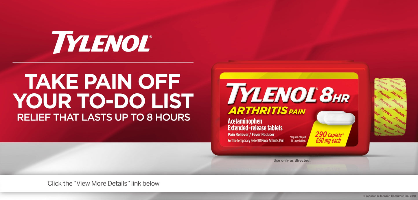 Tylenol 8 Hour Acetaminophen 650 mg Arthritis & Joint Pain, 290 Caplets