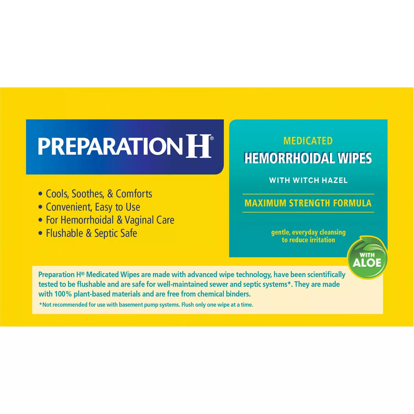 Preparation H Flushable Medicated Hemorrhoidal Wipes, Maximum Strength Relief With Witch Hazel And Aloe (180 ct.)