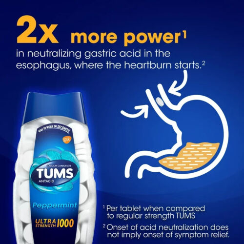 Tums Ultra Strength 1000 Peppermint Antacid Tablets 160 Ct