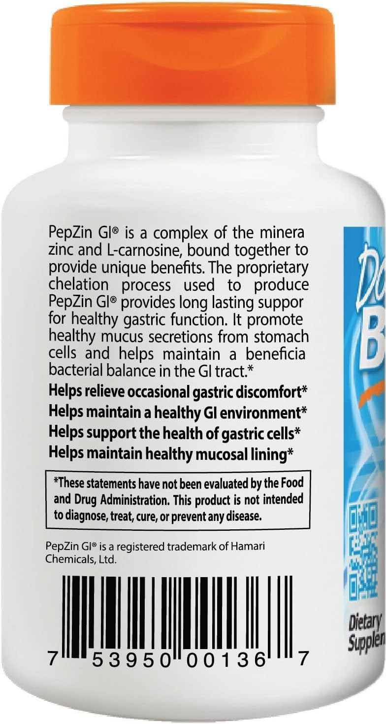 Doctor's Best PepZin GI, Zinc-L-Carnosine Complex Digestive Support, 120 Veggie Caps