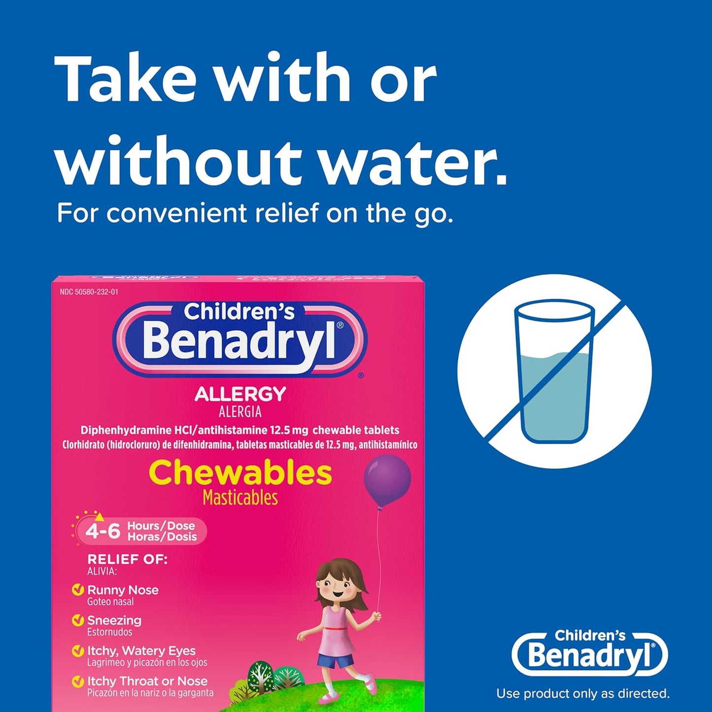 Benadryl Children's Allergy Antihistamine Chewable Tablets Grape Flavor -  3 x 20 = 60 Count