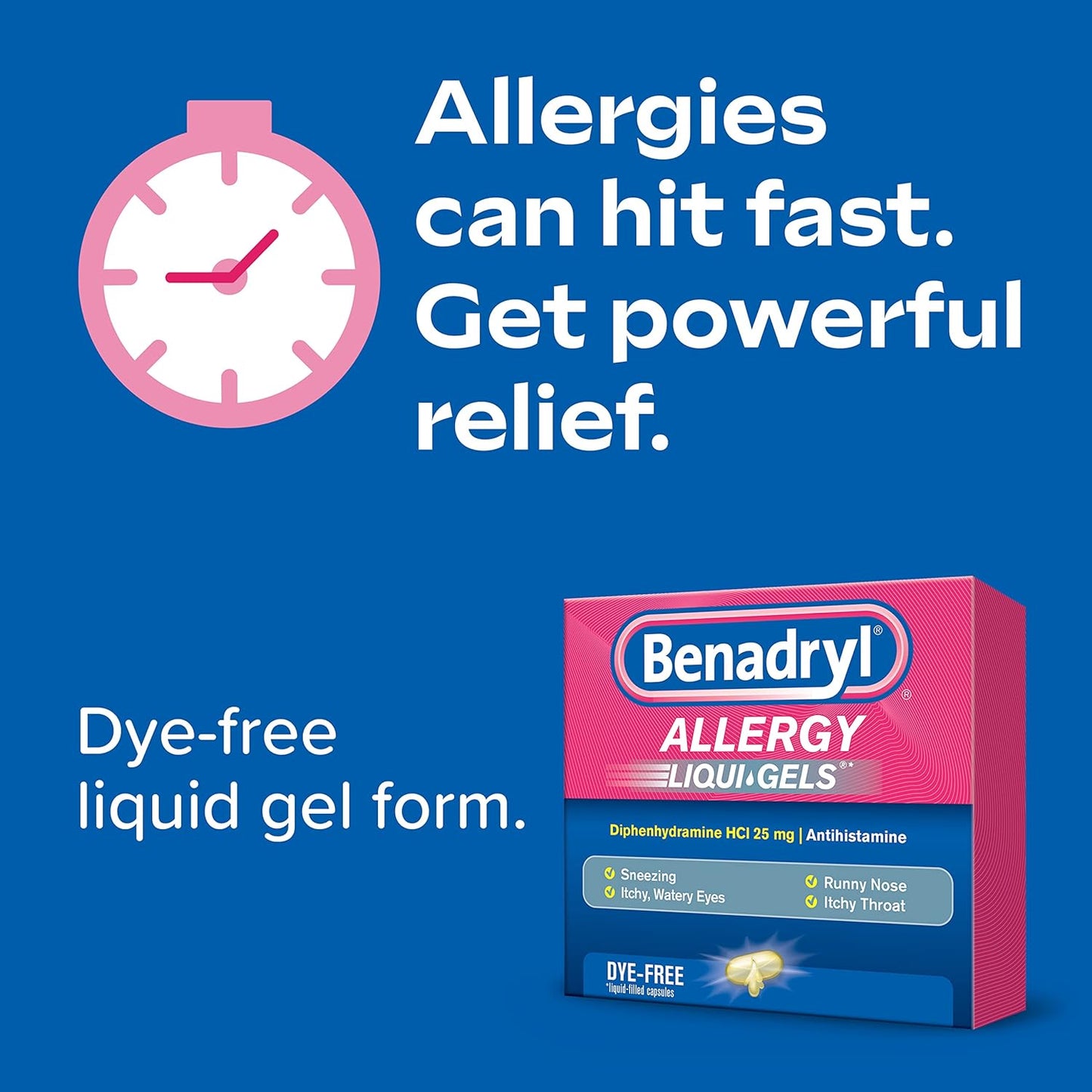 Benadryl Liqui-Gels Antihistamine Allergy & Cold Symptom Relief 2 PACK - 24 x 2 = 48 Count