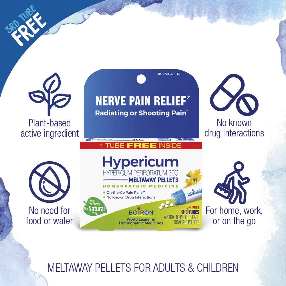 Boiron Hypericum Perforatum 30C Homeopathic Medicine for Pain Relief - 3 Count (240 Pellets)
