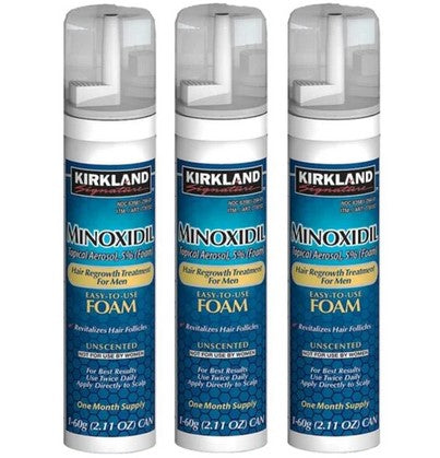 FDA APPROVED - Kirkland Signature Hair Regrowth Treatment Extra Strength for Men 5% Minoxidil Foam, 3 Month Supply (3 x 60 g)