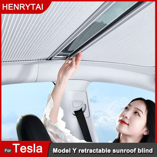 Tesla Model 3 / Model Y (Year 2023, 2022, 2021) Retractable Sunvisor Magnetic Absorbing Roof Sunroof Sun Visor Car Accessories