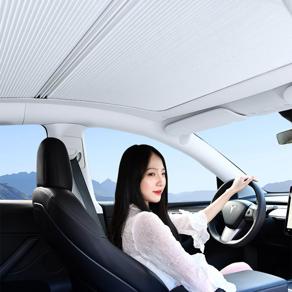 Tesla Model 3 / Model Y (Year 2023, 2022, 2021) Retractable Sunvisor Magnetic Absorbing Roof Sunroof Sun Visor Car Accessories