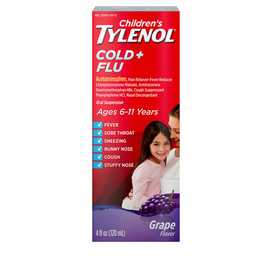 Children's Tylenol Cold + Flu Liquid Medicine Grape, 4 oz
