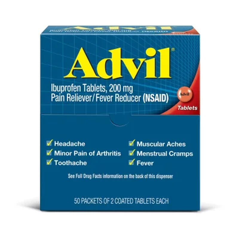 Advil Pain Reliever / Fever Reducer Coated Tablet, 200 Mg. Ibuprofen (50 Pk., 2 Tablets/Pk.)